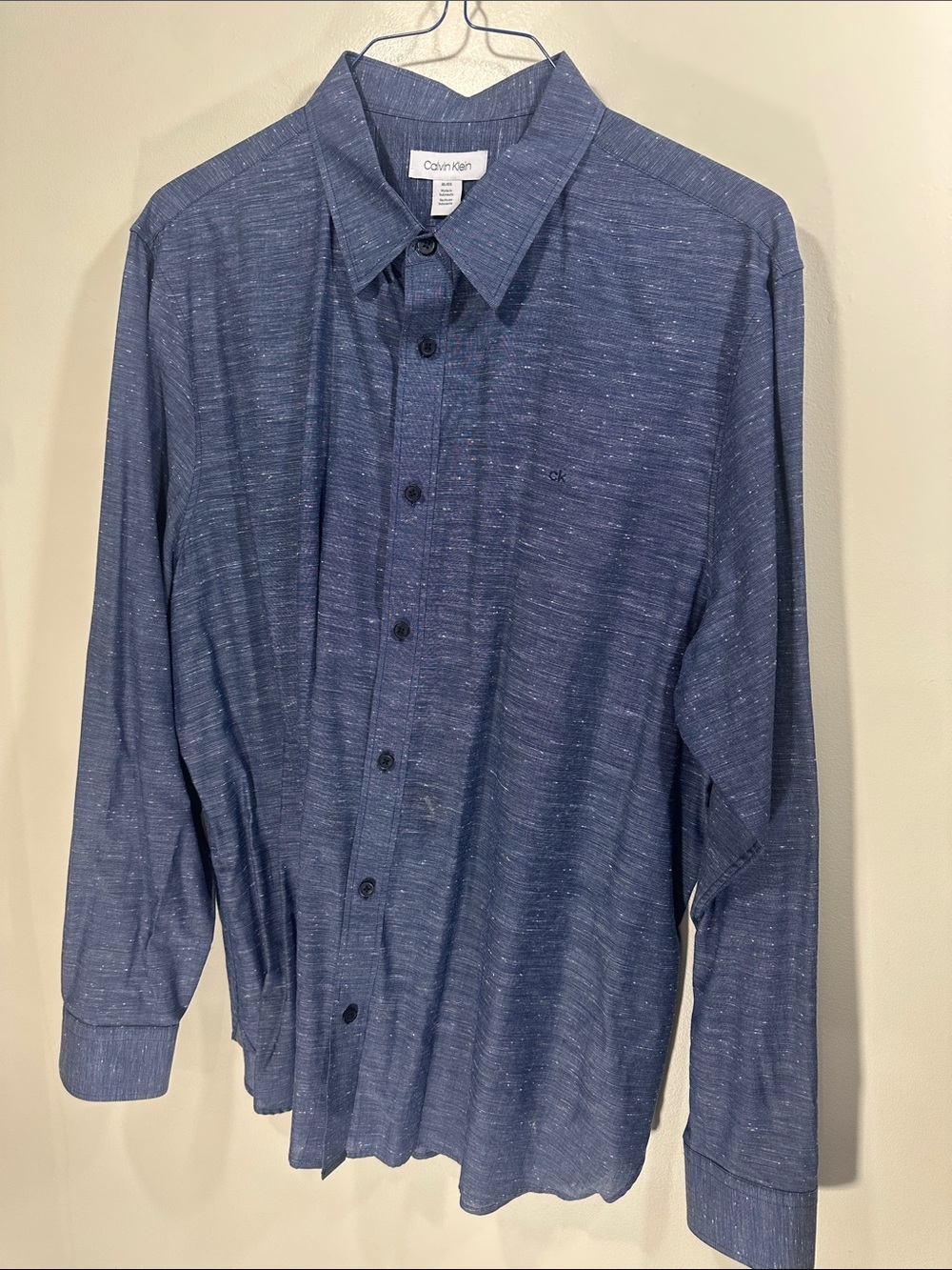 Calvin Klein Men’s Heathered Navy Button-Up Dress Shirt XL